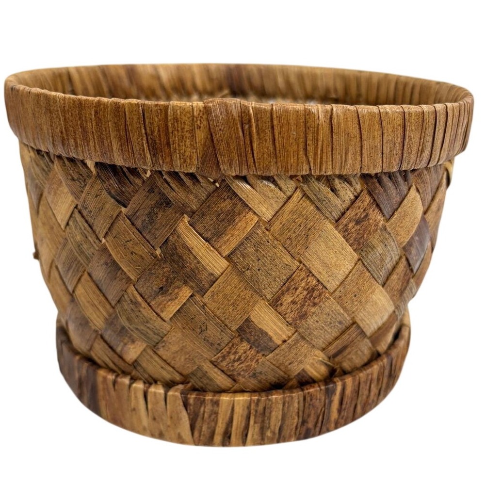 Vintage Woven Plant Holder Basket Round Boho Natural Fiber Small Planter 6 Inch